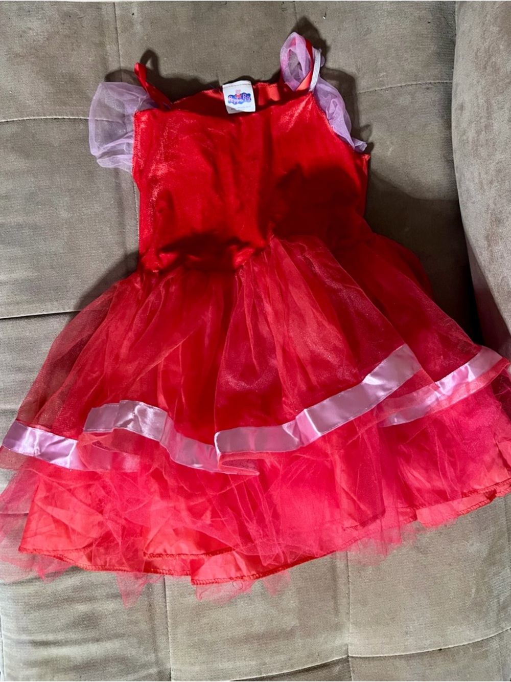 Peppa Pig Red Tulle Dance Costume Dress with Pink Trim